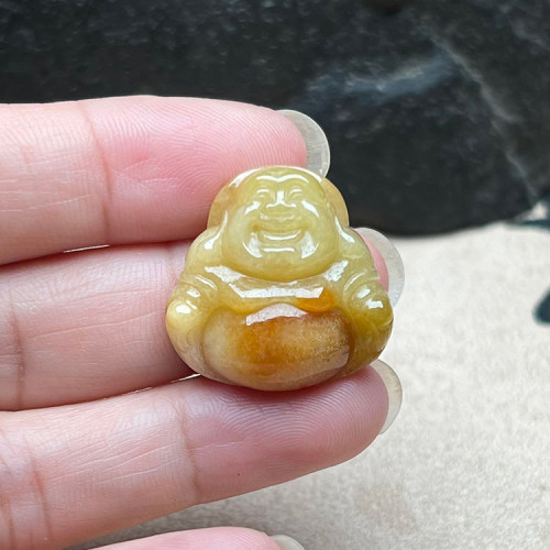 天然缅甸黄翡翠A货佛公笑佛吊坠