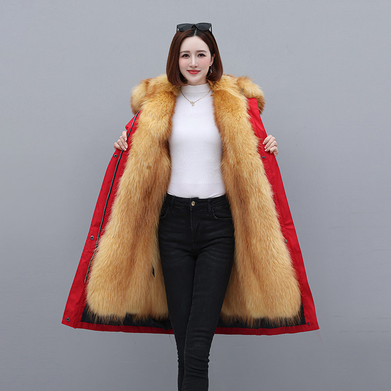 冬季女长款派克服可拆卸内胆毛领