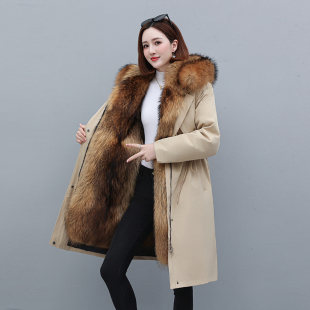 冬季女派克服可拆卸内胆毛领皮毛一体加绒加厚新款妈妈装保暖外套