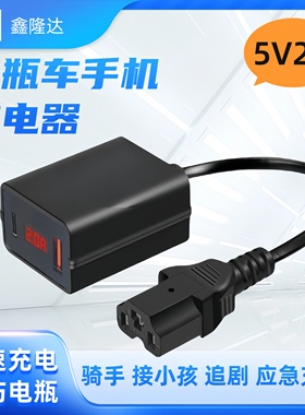 手机充电器电瓶车2A快充12V48V60伏72V电瓶通用转换器usb+typeC口电动车充电口转接手机充电器应急充电