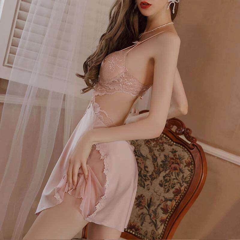 带胸垫钢圈聚拢性感睡衣女款春夏季冰丝高级感蕾丝纯欲风吊带睡裙