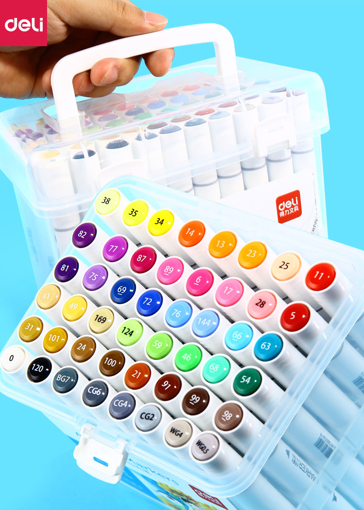 得力48色水性马克笔套装双头软头学生绘画水彩笔美术生用可水洗36