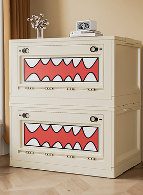 怪兽收纳箱创意卡通整理箱侧开门折叠收纳箱带滑轮书籍玩具储物箱