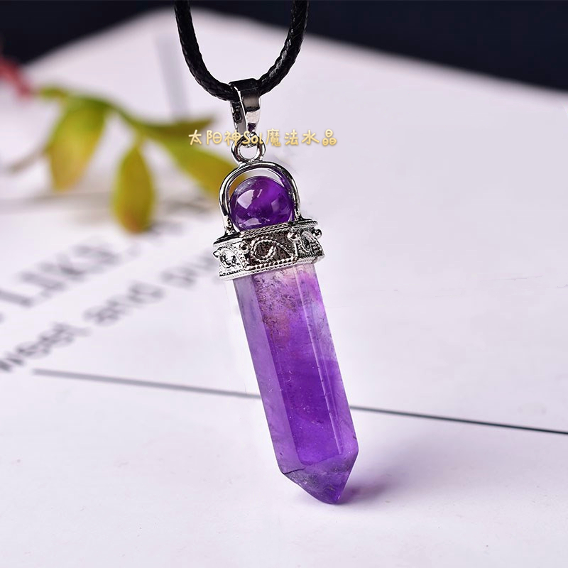 天然水晶灵摆项链紫水晶时尚吊坠