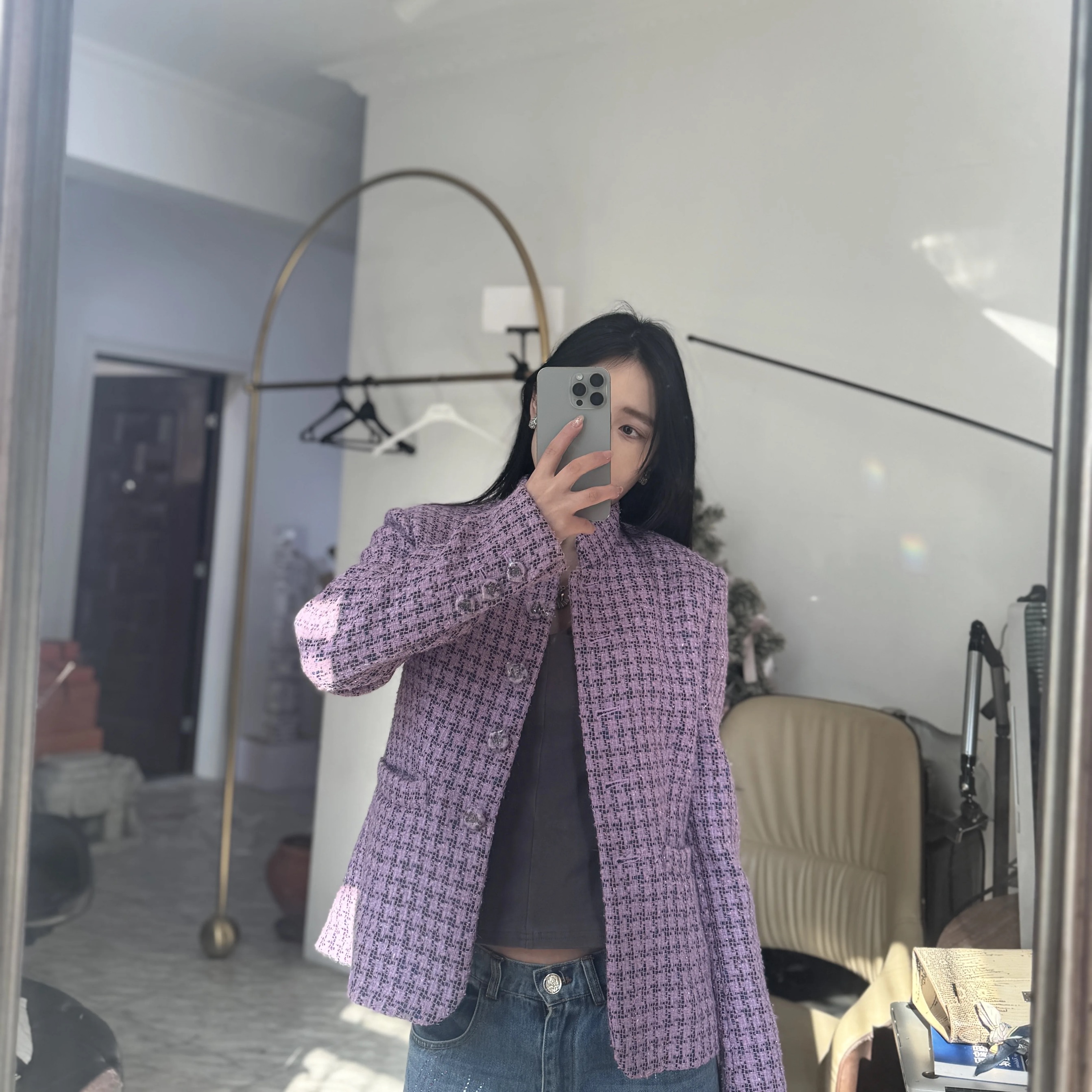 日娜高奢20XXASIA BUYER 12 amk 25秋冬新款紫色格纹羊毛软呢外套