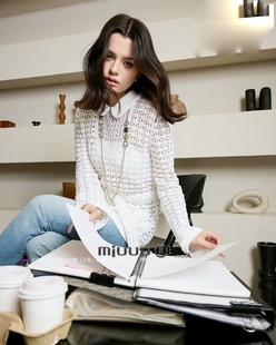 BUYER 高级感白色镂空翻领针织衫 法式 女 hmo 日娜高奢20XXASIA
