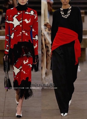 日娜高奢20XXASIA BUYER 12 eop 红色撞色气质修身短款针织上衣女