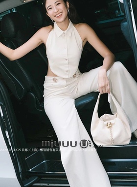 日娜高奢20XXASIA BUYER 11 wka 百搭休闲白色高腰显瘦开叉阔腿裤