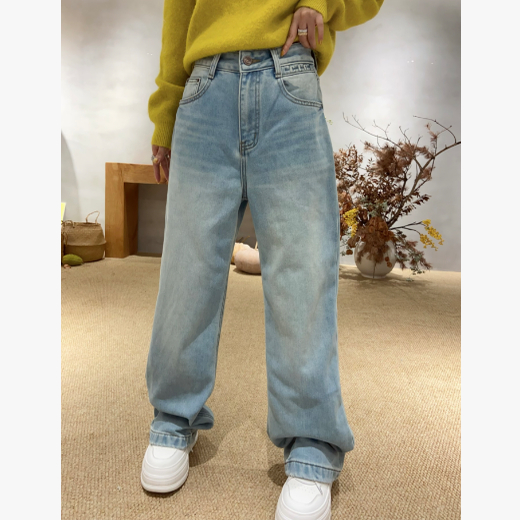 DD STY【秋款上新】小众设计高腰显瘦加绒浅蓝牛仔直筒裤 67280