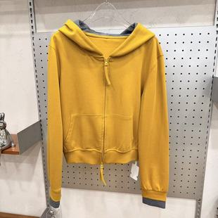 【丹丹福利秒杀不退换】黄色双拉链撞色带帽卫衣 9577