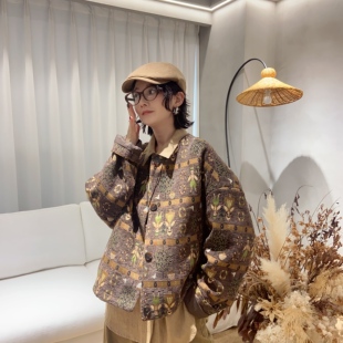 典雅老钱风雪尼尔刺绣外套 70%再生纤维 9851 30%雪尼尔