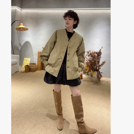 DD STY【冬款上新】小众设计下摆木耳边V领排扣羽绒服 9501