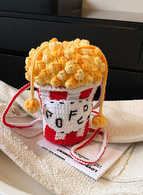 可爱爆米花毛线钩织包成品卡通字母个性手工包韩版手机女士斜挎包