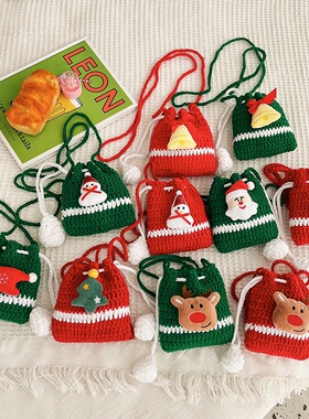 秋冬新款毛线手工包成品圣诞节手工钩织斜挎包可爱驯鹿卡通收纳袋