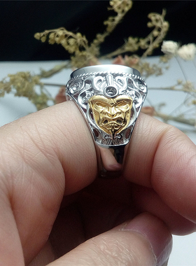 s925纯银镀白黄金双色 大圣男款 网底 活口 戒指托空托 14*17.5