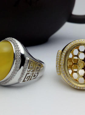 纯银镀黄金豪华风活口戒指托