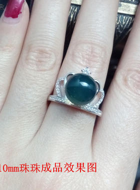 纯银水钻蓝珀活口戒指托