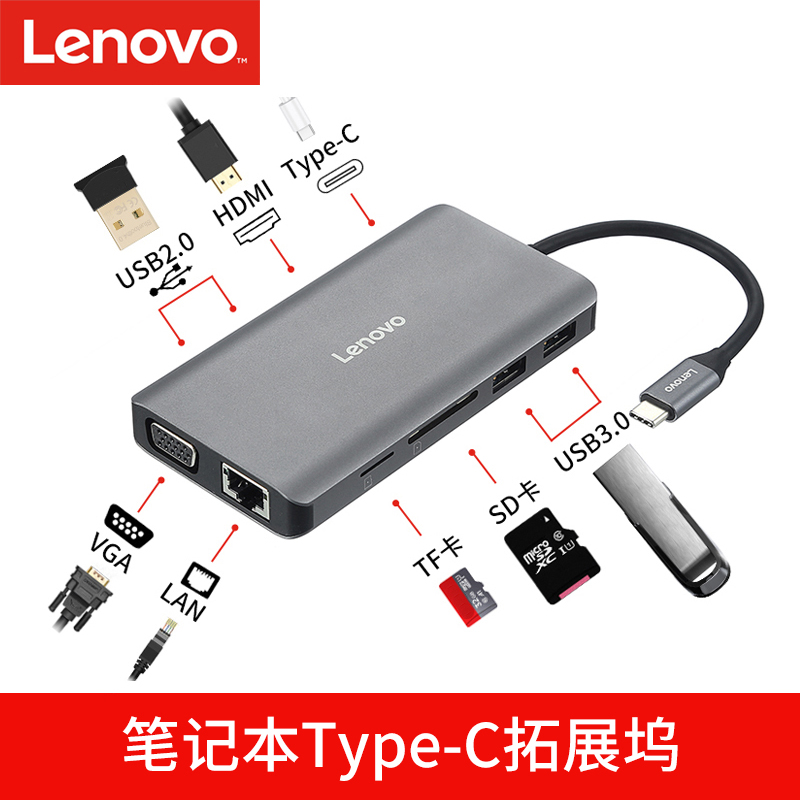 Lenovo/联想lx0801原装Type-C扩展坞USB-C转HDMI转VGA转换器HUB集线器 USB3.0分线器 PD快充MacBook通用 3C数码配件 USB HUB/转换器 原图主图