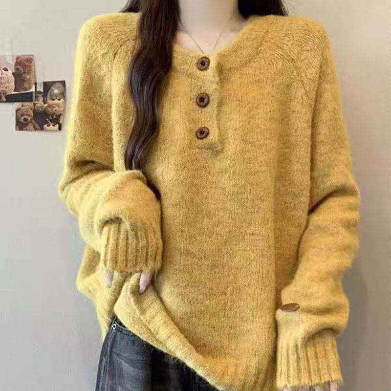 205新款软糯圆领毛衣冬女秋百搭温柔风宽松内搭外2穿慵懒风针织衫