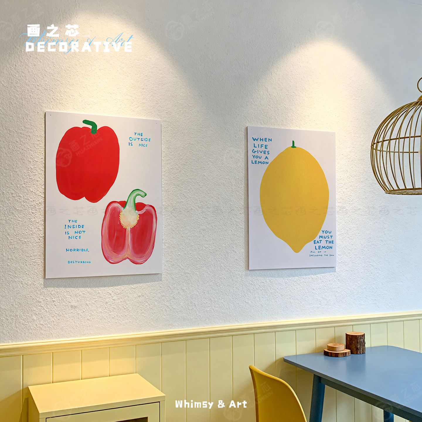 David Shrigley趣味水果装饰画芯油画布餐厅艺术冰箱海贴制照片墙