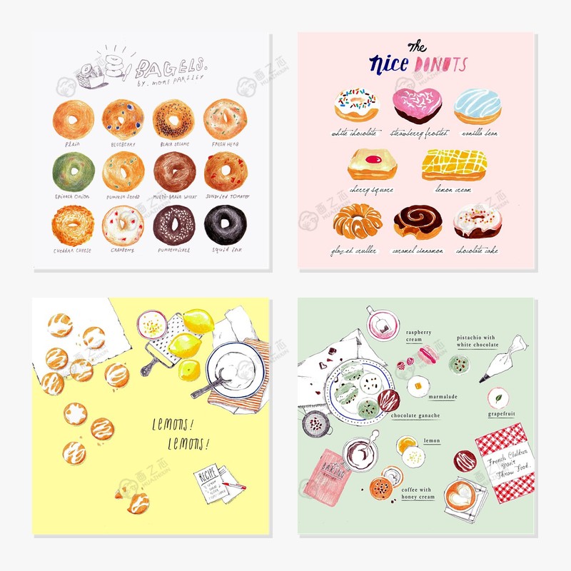 甜甜圈食物图解插画餐厅装饰自粘