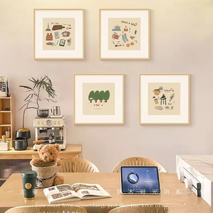 奶油原木风餐厅装饰画治愈系客厅组合挂画简约小清新卧室桌面摆画