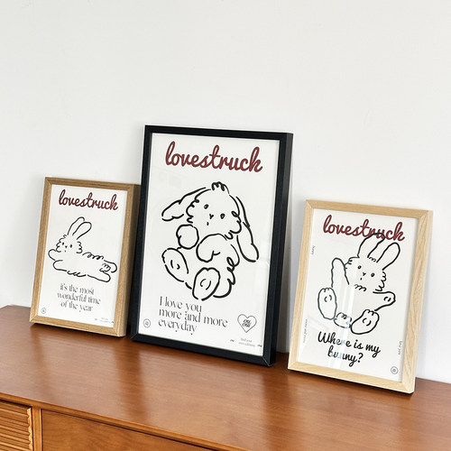 黑白线条兔子装饰画芯卧室无框画