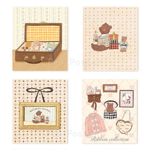 可爱小熊海报卧室装饰油画布自粘