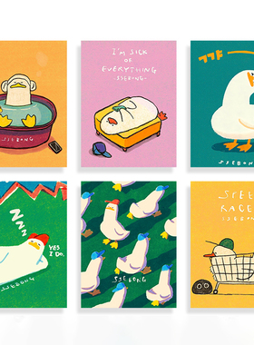 搞怪鸭子表情情绪插画ins儿童房卧室客餐厅装饰画自粘油画布画芯