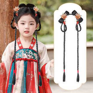 儿童汉服假发一体式懒人发箍古装发髻盘发包日常造型女童古风头饰