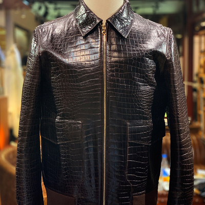 男士黑色鳄鱼皮夹克行政商务风格量身定制真皮皮衣高端奢侈