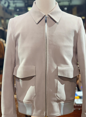 男士白色皮夹克翻领行政商务风格量身定制真皮皮衣高端奢侈