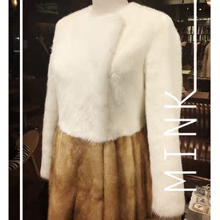 颜色 可定制尺码 白色拼原色水貂连体裙冬季 新款