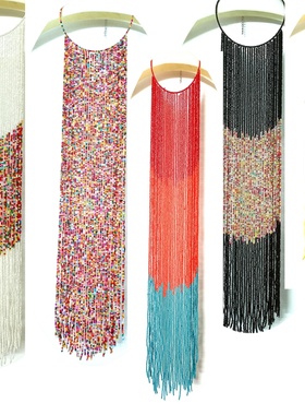 领带式米珠长款项链女 项圈长链欧美风个性 夸张配饰时尚高级感