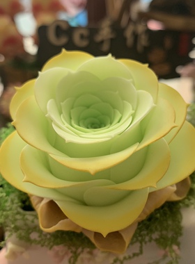 仿真多肉植物粉色山地玫瑰盆栽树脂粘土纯手工花室内客厅装饰摆件