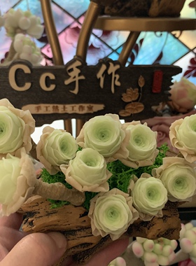 Cc原创迷你树脂黏土仿真多肉山地玫瑰植物小老桩虾饺汽车摆件生日