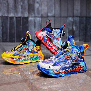 男童运动鞋2025冬季加绒奥特曼儿童发光鞋男孩保暖跑步鞋休闲灯鞋