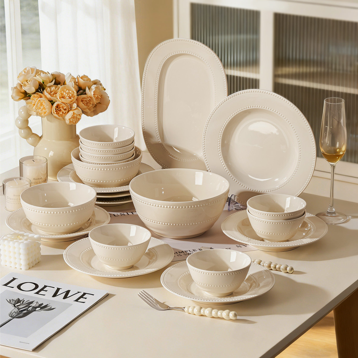 碗盘餐具家用2026新款高颜值纯色浮雕碗碟餐具套装陶瓷碗结婚礼物