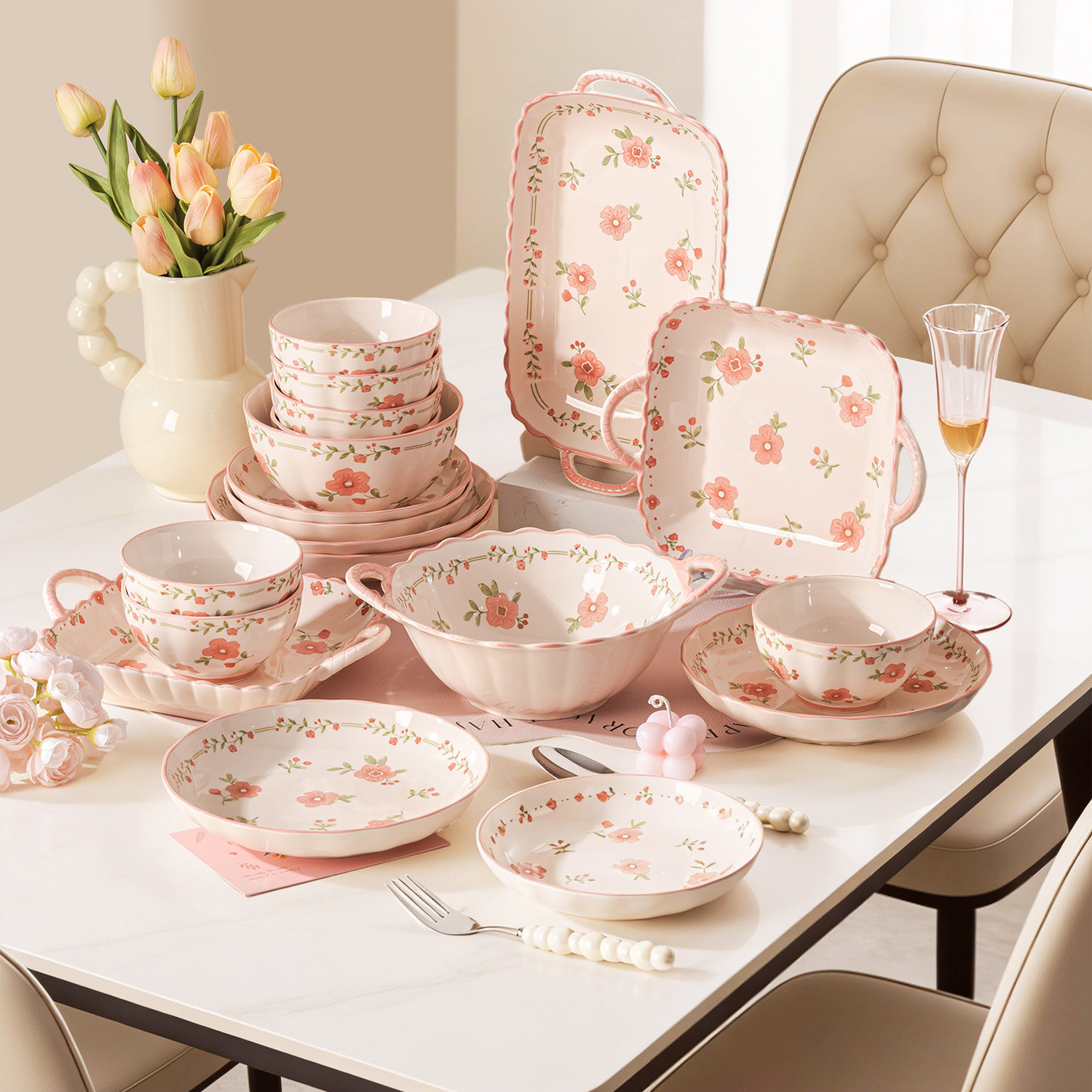 碗盘套装家用2026新款高颜值碗碟餐具套装釉下彩碗盘整套乔迁新居