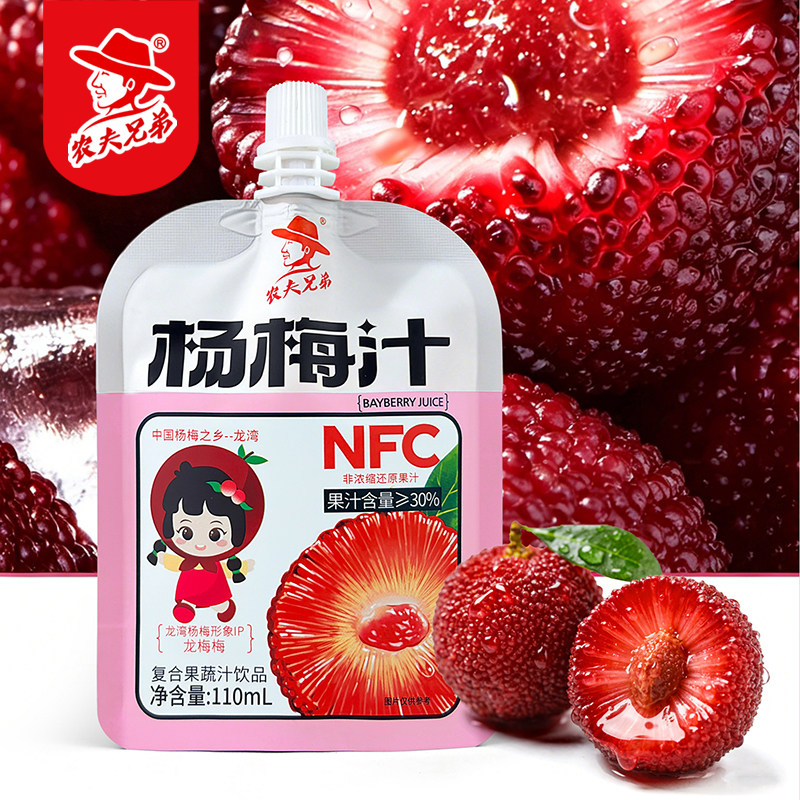 农夫兄弟杨梅汁饮料果汁夏季饮品解渴腻便携袋装110ml*12