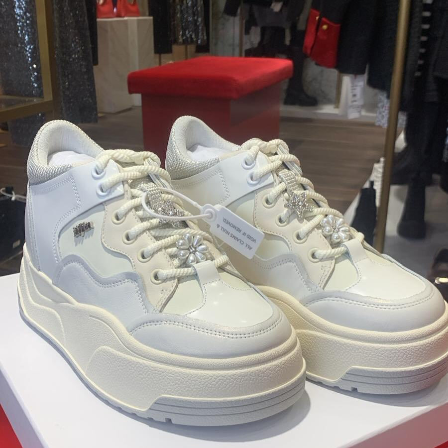 【9cm厚底内增高】25春新品拼接珠花小白鞋休闲板鞋女246GTB