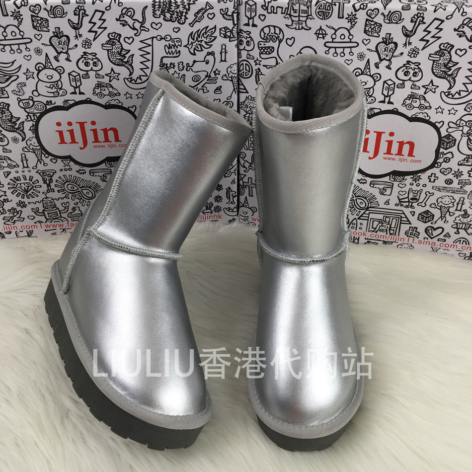 2025年女冬季新款四寸银色防水真皮内增高厚底中筒加厚雪地女潮靴