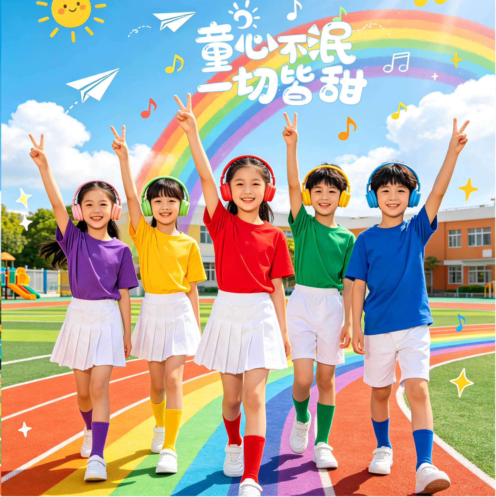 多巴胺儿童演出服糖果彩色t恤啦啦队学生亲子套装运动会毕业合唱