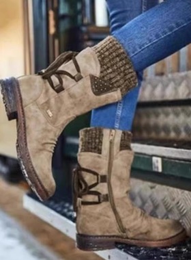 ladies winter pu leather flat boots for women long shoes2020