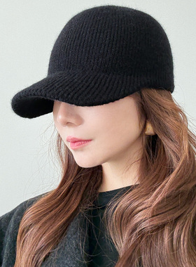 简约百搭款~秋冬黑色针织鸭舌帽女大头围加深骑士帽棒球毛线帽子