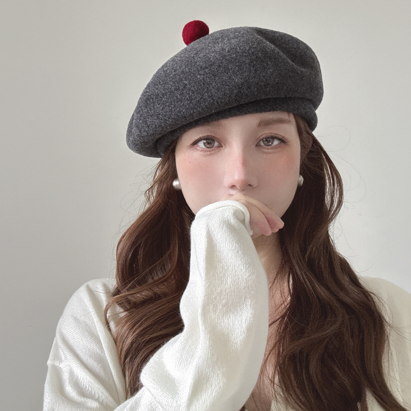 秋冬韩版撞色球球羊毛贝雷帽百搭