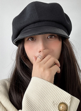 秋冬皮檐羊毛八角帽贝雷帽女韩版气质报童帽英伦毛呢画家鸭舌帽子