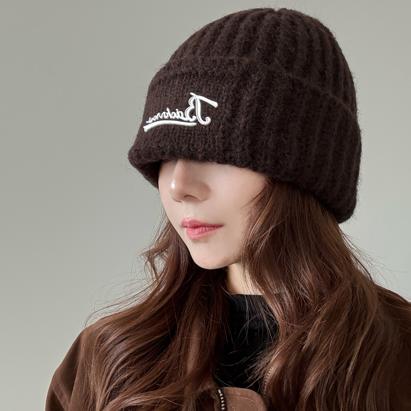 百搭基础款美式字母针织毛线帽子