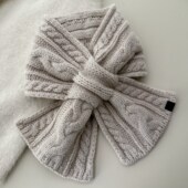 简约懒人穿孔交叉围巾女短款 100%纯羊毛针织保暖围脖男女秋冬不扎