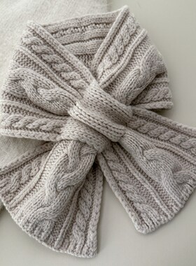 简约懒人穿孔交叉围巾女短款100%纯羊毛针织保暖围脖男女秋冬不扎